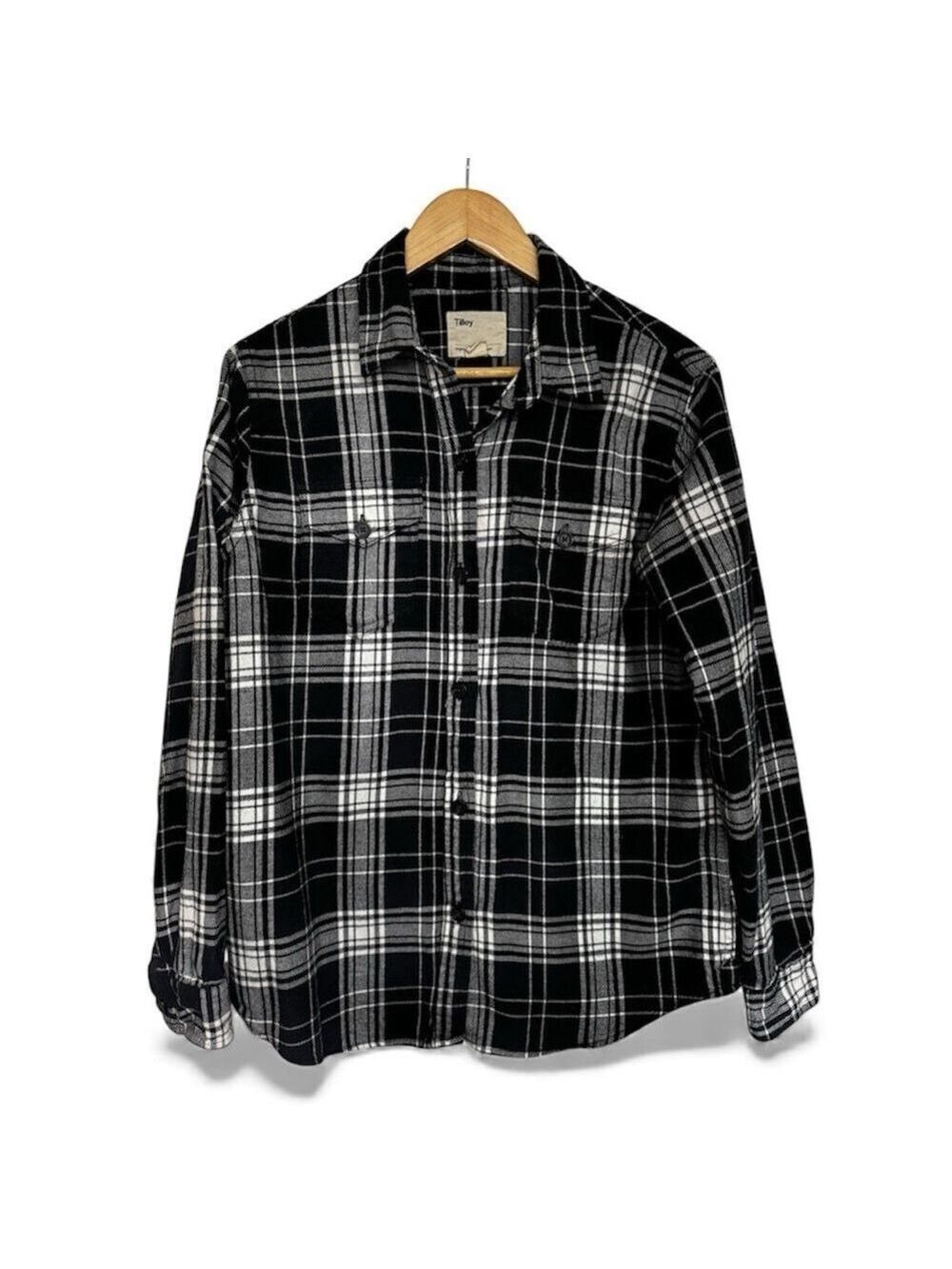 Tilley Black White Plaid Flannel Button Down Shirt Medium
